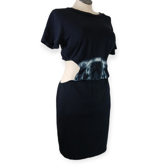 LNA Clothing SZ M Cotton Black Short Sleeve Dress Tie Dye Waist Open Back NWT - Picture 2 of 8